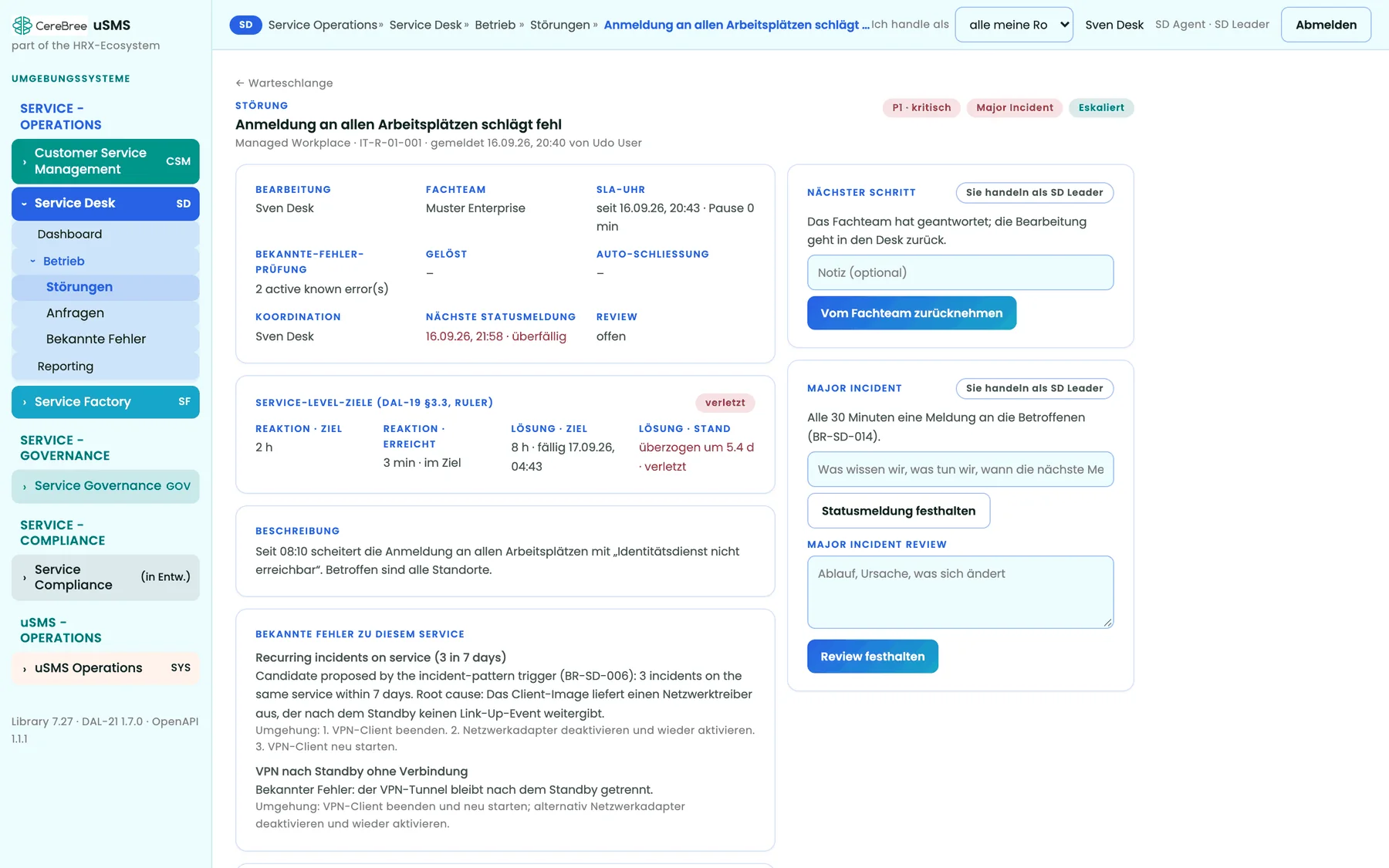 Arbeitsfläche der Störung